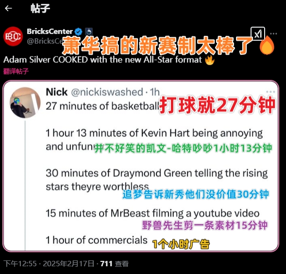 球迷吐槽新赛制:就打27分钟球 看一个小时广告 听哈特&追梦瞎bb